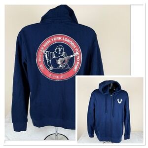 True‎ Religion City Buddha Full Zip Hoodie Jacket Mens Large Blue New 46" Chest